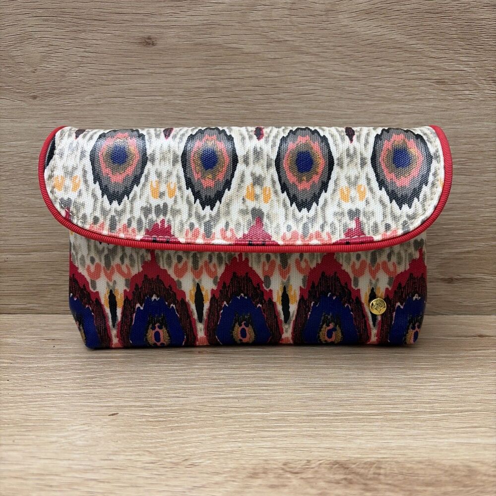 Stephanie Johnson Travel Cosmetic Makeup Pouch Bag Case 2 Pockets Ikat Print